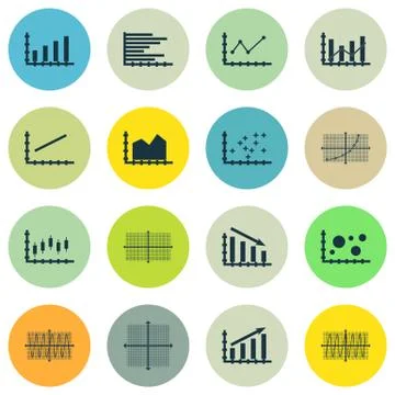 Set Of Graphs, Diagrams And Statistics Icons. Premium Quality Symbol Collecti Stock Illustration