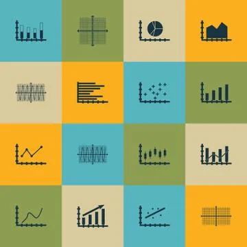 Set Of Graphs, Diagrams And Statistics Icons. Premium Quality Symbol Collecti Stock Illustration