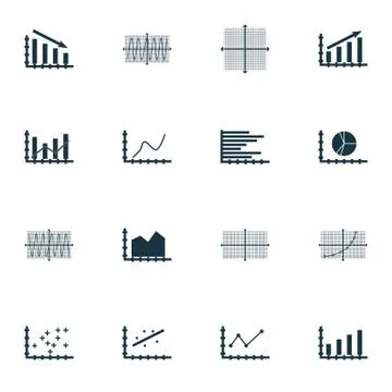 Set Of Graphs, Diagrams And Statistics Icons. Premium Quality Symbol Collecti Stock Illustration