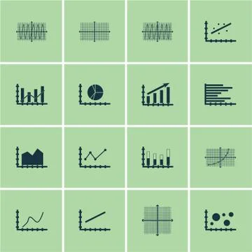 Set Of Graphs, Diagrams And Statistics Icons. Premium Quality Symbol Collecti Illustrazione stock