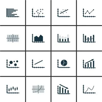 Set Of Graphs, Diagrams And Statistics Icons. Premium Quality Symbol Collecti Stock Illustration