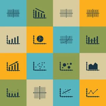 Set Of Graphs, Diagrams And Statistics Icons. Premium Quality Symbol Collecti Stock Illustration