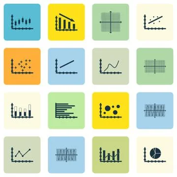 Set Of Graphs, Diagrams And Statistics Icons. Premium Quality Symbol Collecti Illustrazione stock
