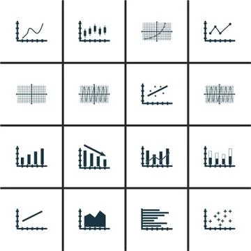 Set Of Graphs, Diagrams And Statistics Icons. Premium Quality Symbol Collecti Stock Illustration