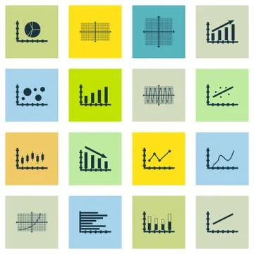 Set Of Graphs, Diagrams And Statistics Icons. Premium Quality Symbol Collecti Stock Illustration