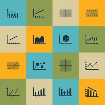 Set Of Graphs, Diagrams And Statistics Icons. Premium Quality Symbol Collecti Stock Illustration