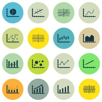 Set Of Graphs, Diagrams And Statistics Icons. Premium Quality Symbol Collecti Stock Illustration