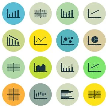 Set Of Graphs, Diagrams And Statistics Icons. Premium Quality Symbol Collecti Stock Illustration