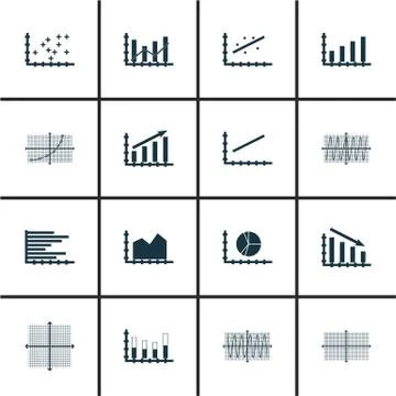 Set Of Graphs, Diagrams And Statistics Icons. Premium Quality Symbol Collecti Stock Illustration