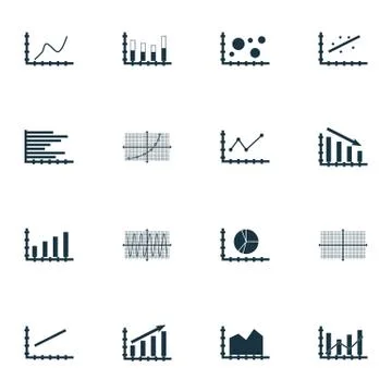 Set Of Graphs, Diagrams And Statistics Icons. Premium Quality Symbol Collecti Stock Illustration