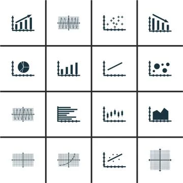 Set Of Graphs, Diagrams And Statistics Icons. Premium Quality Symbol Collecti Stock Illustration