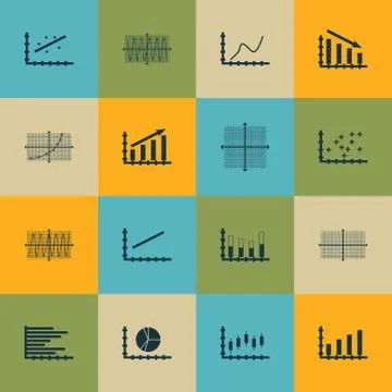 Set Of Graphs, Diagrams And Statistics Icons. Premium Quality Symbol Collecti Stock Illustration