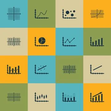 Set Of Graphs, Diagrams And Statistics Icons. Premium Quality Symbol Collecti Stock Illustration