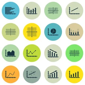 Set Of Graphs, Diagrams And Statistics Icons. Premium Quality Symbol Collecti Stock Illustration