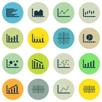 Set Of Graphs, Diagrams And Statistics Icons. Premium Quality Symbol Collecti Stock Illustration