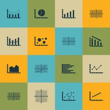 Set Of Graphs, Diagrams And Statistics Icons. Premium Quality Symbol Collecti Stock Illustration