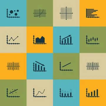 Set Of Graphs, Diagrams And Statistics Icons. Premium Quality Symbol Collecti Stock Illustration
