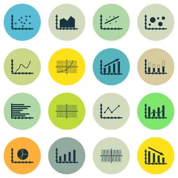 Set Of Graphs, Diagrams And Statistics Icons. Premium Quality Symbol Collecti Stock Illustration