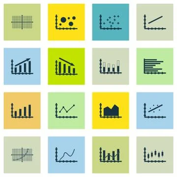 Set Of Graphs, Diagrams And Statistics Icons. Premium Quality Symbol Collecti Stock Illustration