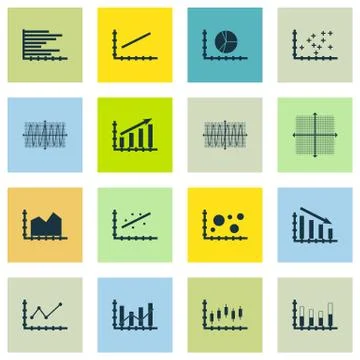 Set Of Graphs, Diagrams And Statistics Icons. Premium Quality Symbol Collecti Stock Illustration