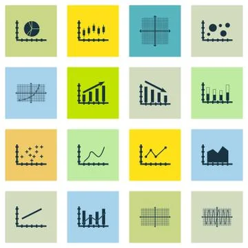 Set Of Graphs, Diagrams And Statistics Icons. Premium Quality Symbol Collecti Stock Illustration