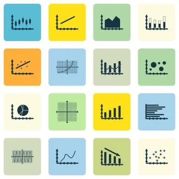 Set Of Graphs, Diagrams And Statistics Icons. Premium Quality Symbol Collecti Stock Illustration