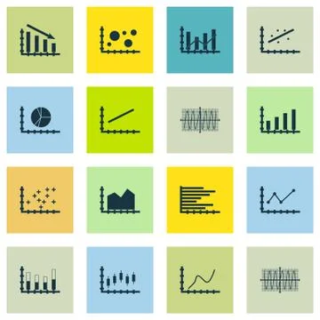 Set Of Graphs, Diagrams And Statistics Icons. Premium Quality Symbol Collecti Stock Illustration