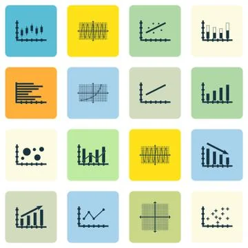 Set Of Graphs, Diagrams And Statistics Icons. Premium Quality Symbol Collecti Stock Illustration
