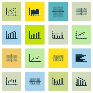 Set Of Graphs, Diagrams And Statistics Icons. Premium Quality Symbol Collecti Stock Illustration