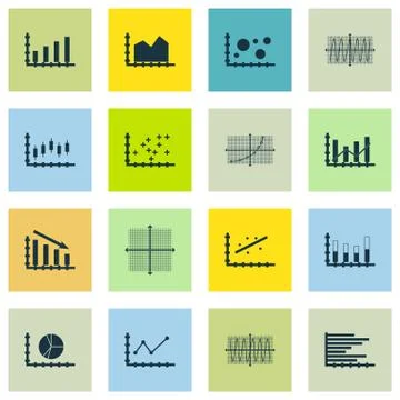 Set Of Graphs, Diagrams And Statistics Icons. Premium Quality Symbol Collecti Stock Illustration