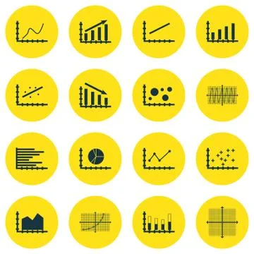 Set Of Graphs, Diagrams And Statistics Icons. Premium Quality Symbol Collecti Stock Illustration