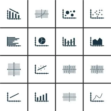 Set Of Graphs, Diagrams And Statistics Icons. Premium Quality Symbol Collecti Stock Illustration