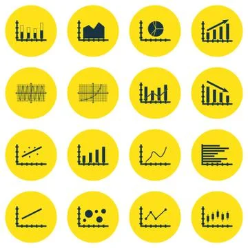 Set Of Graphs, Diagrams And Statistics Icons. Premium Quality Symbol Collecti Stock Illustration