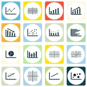 Set Of Graphs, Diagrams And Statistics Icons. Premium Quality Symbol Collecti Stock Illustration