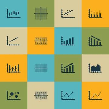 Set Of Graphs, Diagrams And Statistics Icons. Premium Quality Symbol Collecti Stock Illustration