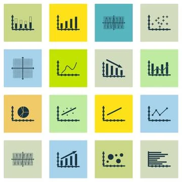 Set Of Graphs, Diagrams And Statistics Icons. Premium Quality Symbol Collecti Stock Illustration