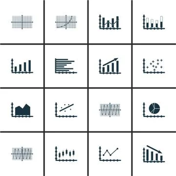 Set Of Graphs, Diagrams And Statistics Icons. Premium Quality Symbol Collecti Stock Illustration