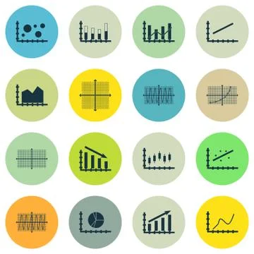 Set Of Graphs, Diagrams And Statistics Icons. Premium Quality Symbol Collecti Stock Illustration