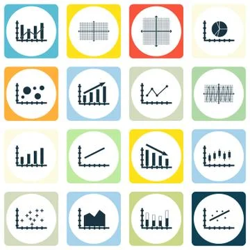 Set Of Graphs, Diagrams And Statistics Icons. Premium Quality Symbol Collecti Stock Illustration