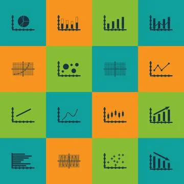 Set Of Graphs, Diagrams And Statistics Icons. Premium Quality Symbol Collecti Stock Illustration