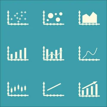 Set Of Graphs, Diagrams And Statistics Icons. Premium Quality Symbol Collecti Stock Illustration