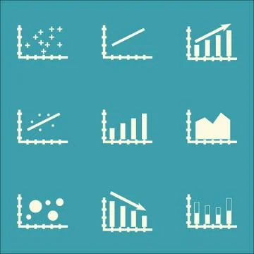 Set Of Graphs, Diagrams And Statistics Icons. Premium Quality Symbol Collecti Stock Illustration