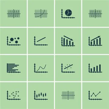 Set Of Graphs, Diagrams And Statistics Icons. Premium Quality Symbol Collecti Stock Illustration