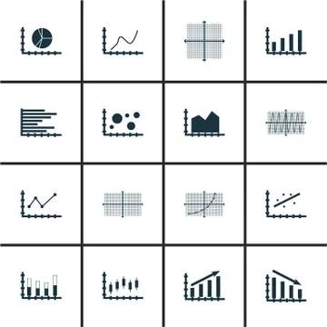 Set Of Graphs, Diagrams And Statistics Icons. Premium Quality Symbol Collecti Stock Illustration