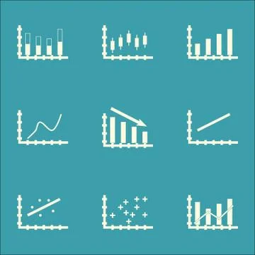 Set Of Graphs, Diagrams And Statistics Icons. Premium Quality Symbol Collecti Stock Illustration