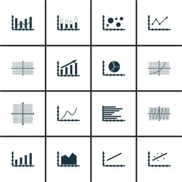 Set Of Graphs, Diagrams And Statistics Icons. Premium Quality Symbol Collecti Stock Illustration