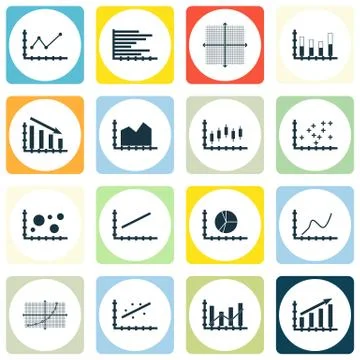 Set Of Graphs, Diagrams And Statistics Icons. Premium Quality Symbol Collecti Stock Illustration