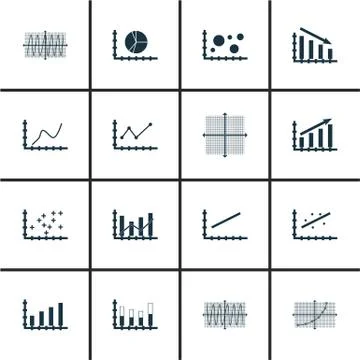 Set Of Graphs, Diagrams And Statistics Icons. Premium Quality Symbol Collecti Stock Illustration