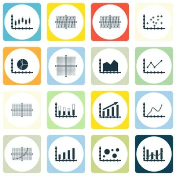 Set Of Graphs, Diagrams And Statistics Icons. Premium Quality Symbol Collecti Stock Illustration