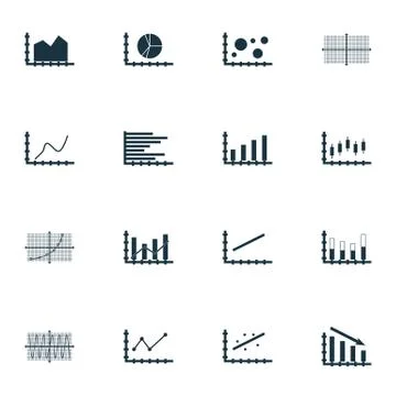 Set Of Graphs, Diagrams And Statistics Icons. Premium Quality Symbol Collecti Stock Illustration